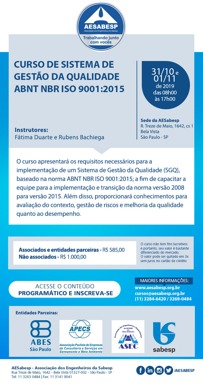 Revista Dae Evento Curso De Sistema De Gestão Da Qualidade Abnt Nbr Iso 90012015 1558